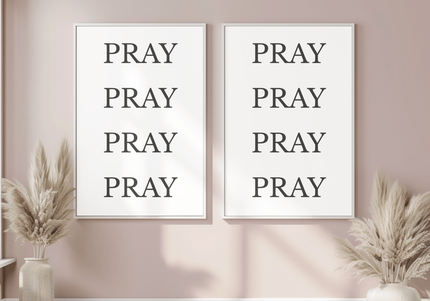 Pray Wall Art Set of 2 | Minimalist Christian Printable Decor in Pink ...