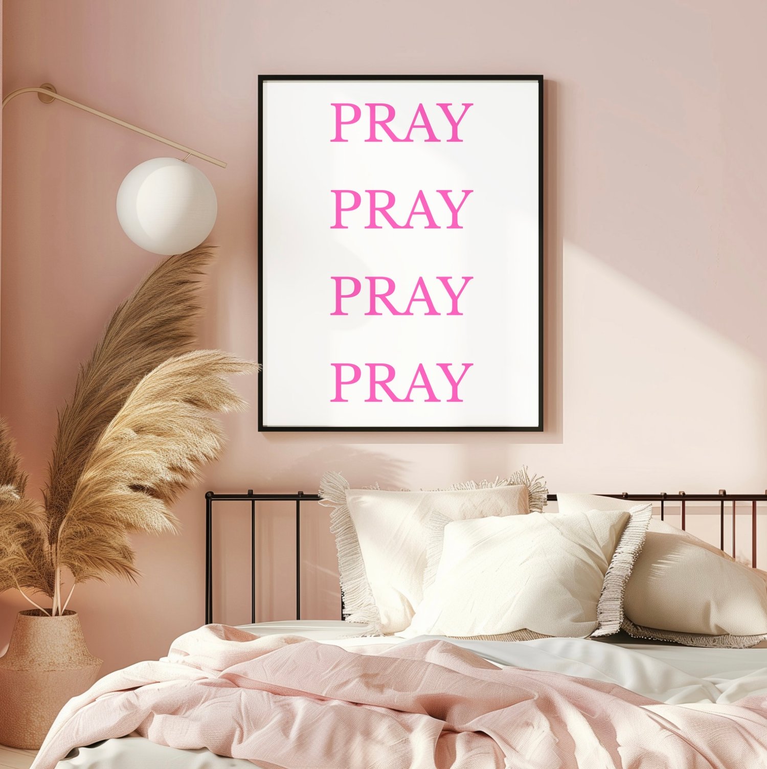 Pray Wall Art Set of 2 | Minimalist Christian Printable Decor in Pink ...
