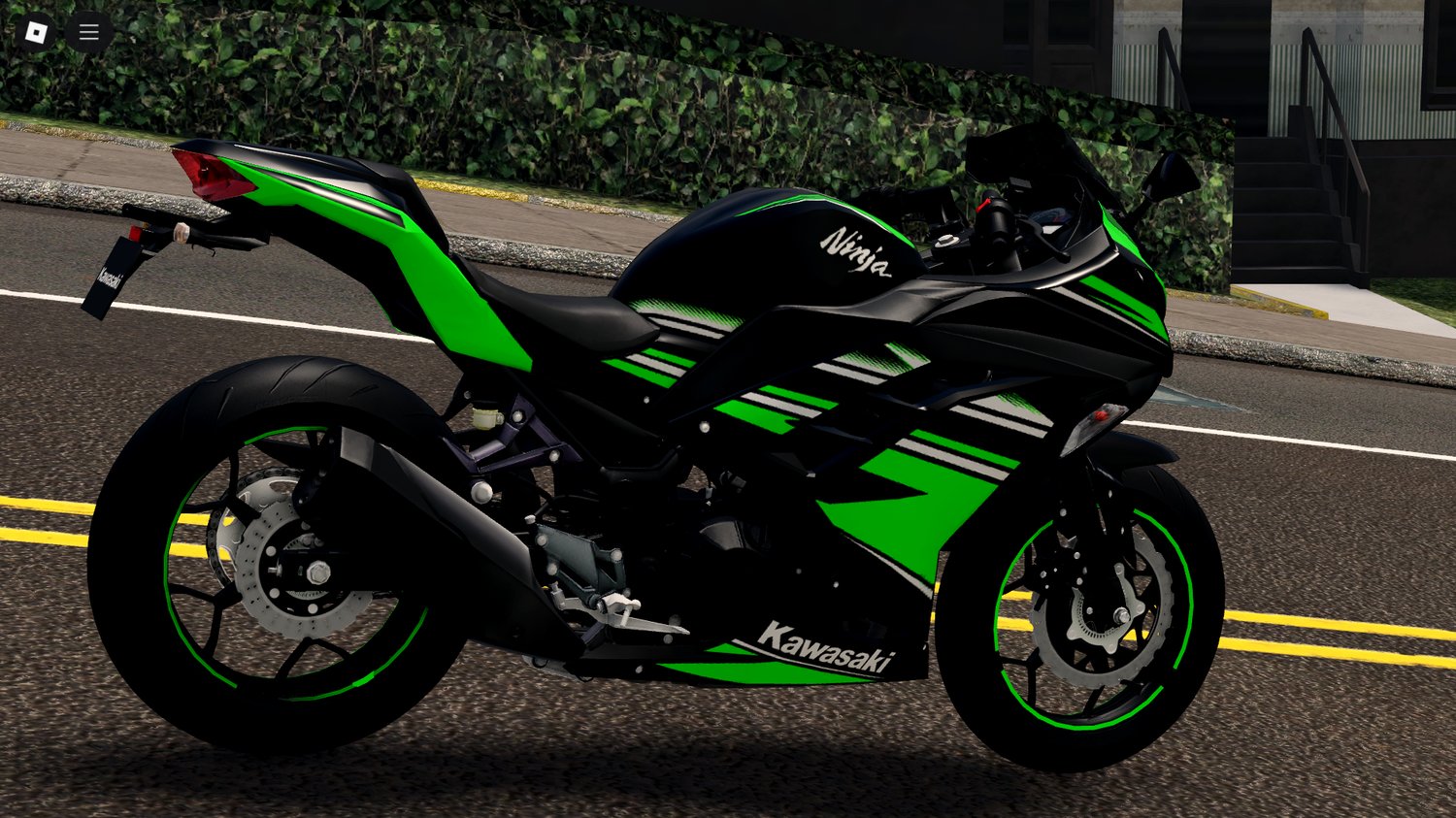 Side angle Kawasaki Ninja 300 Roblox motorcycle