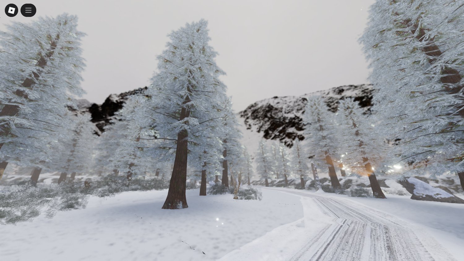 Realistic snow-covered trees in Roblox map