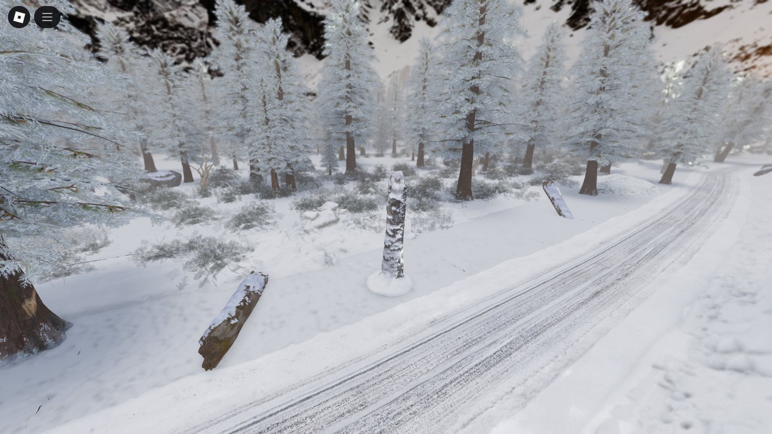Player walking in snowy forest Roblox environment