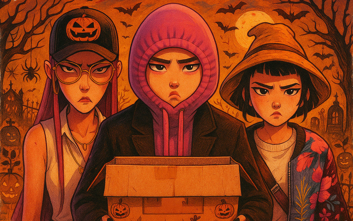 Huntrix digital download, Halloween t-shirt designs anime, Halloween anime clipart.