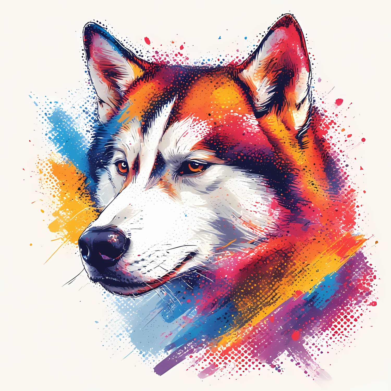 Siberian Husky in Halftone dot and abstract style