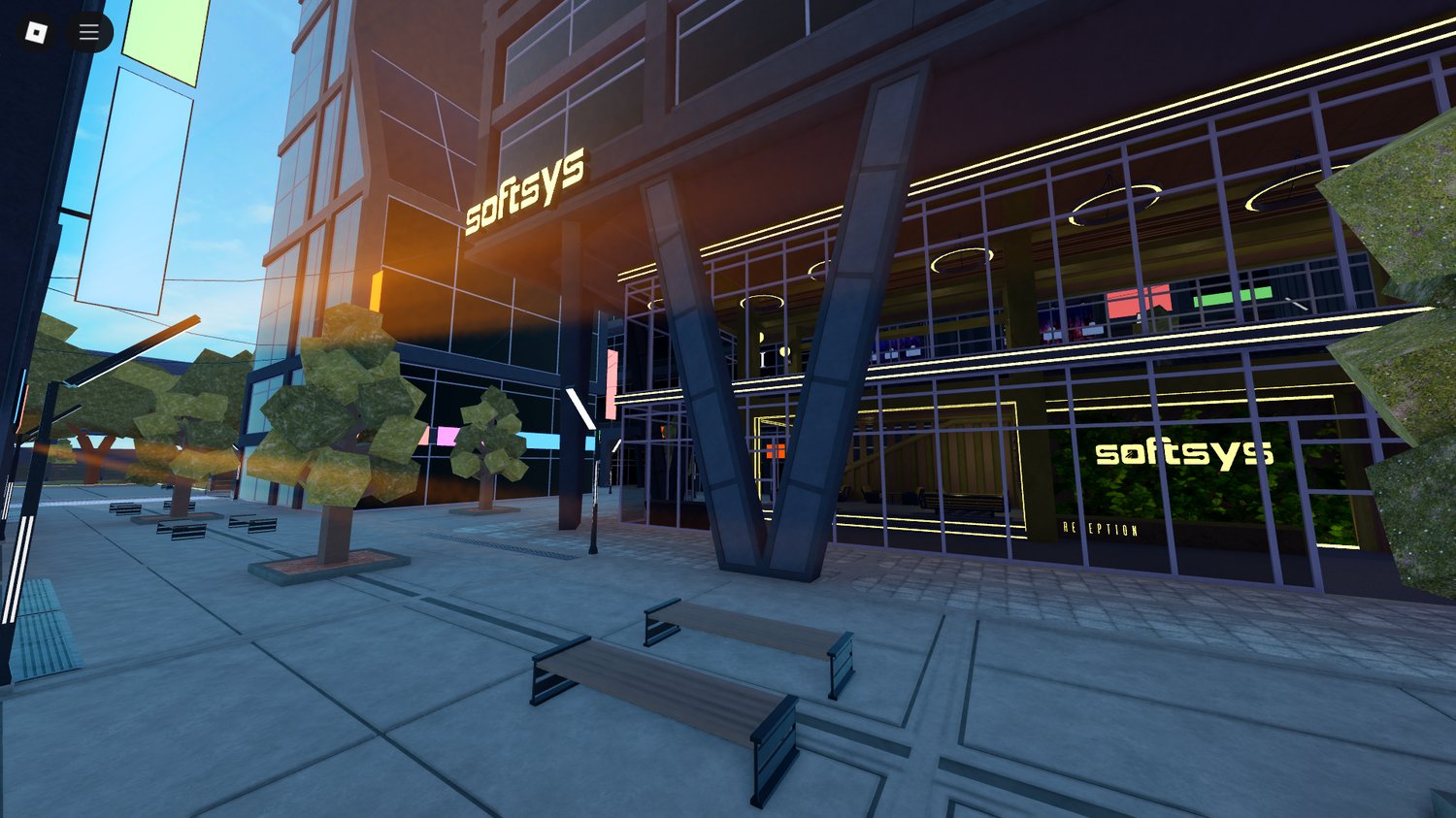 Neon-lit alleyway cyberpunk Roblox environment