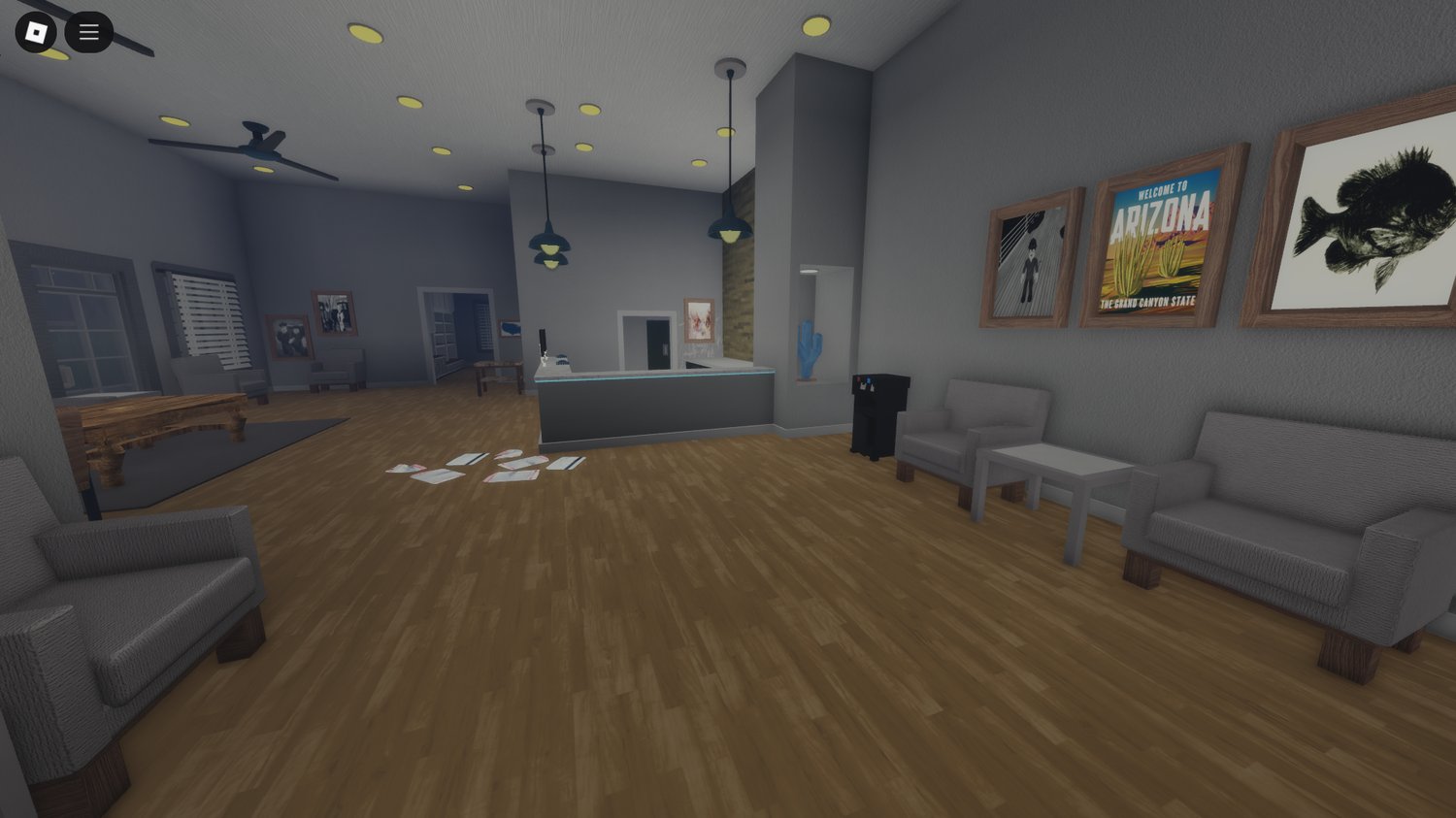 Creepy motel hallway in Roblox horror map