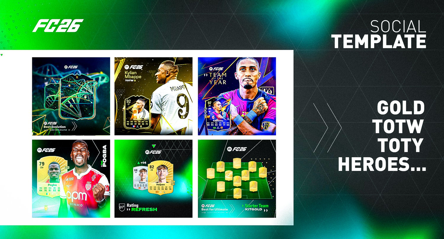 Editable social post template for FC26 Player Reviews & Evolutions