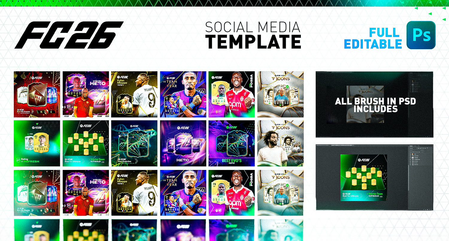 Exclusive FC26 Social Media Templates – Heroes & Icons pack design