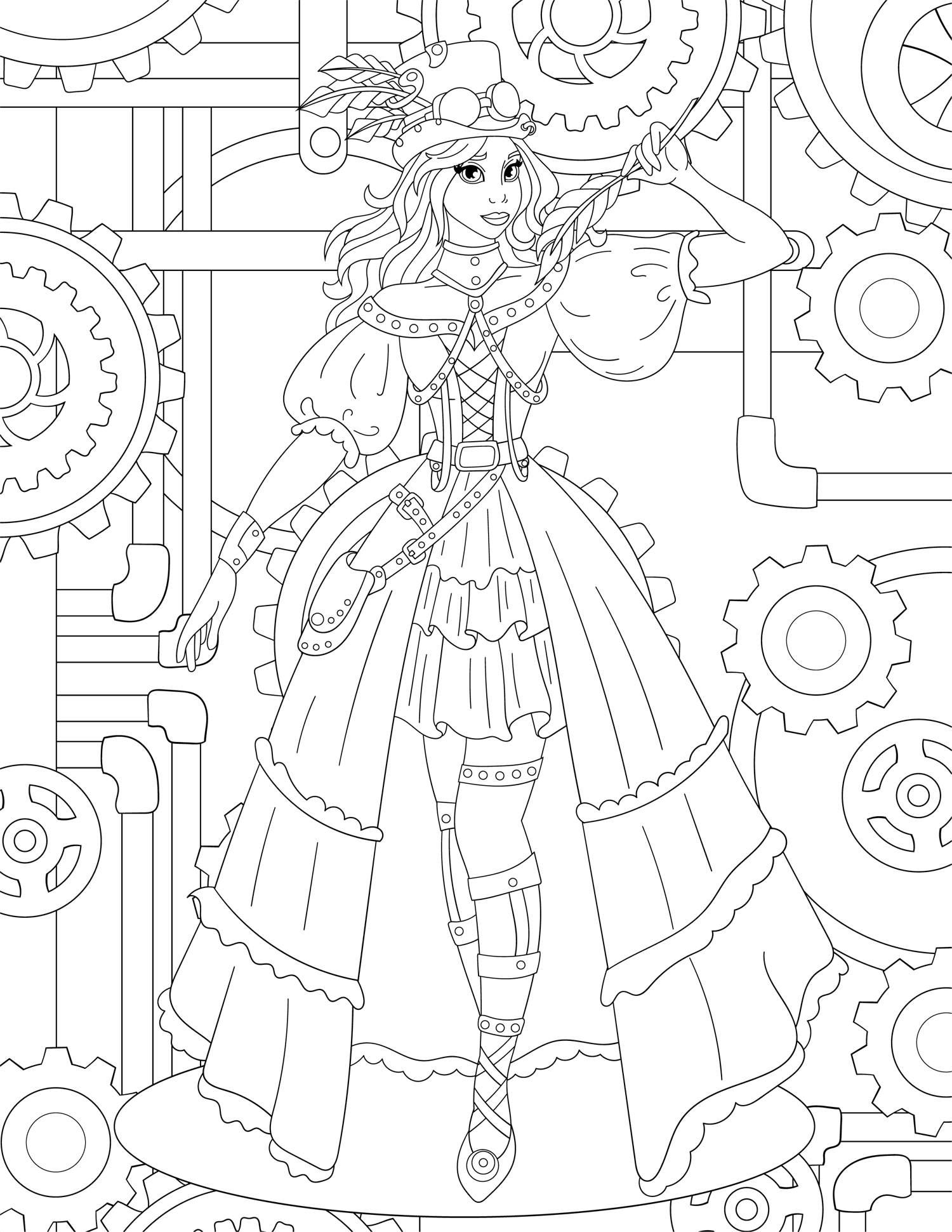 Free Steampunk Princess Coloring Pages – Whimsical Clockwork Fun - Payhip