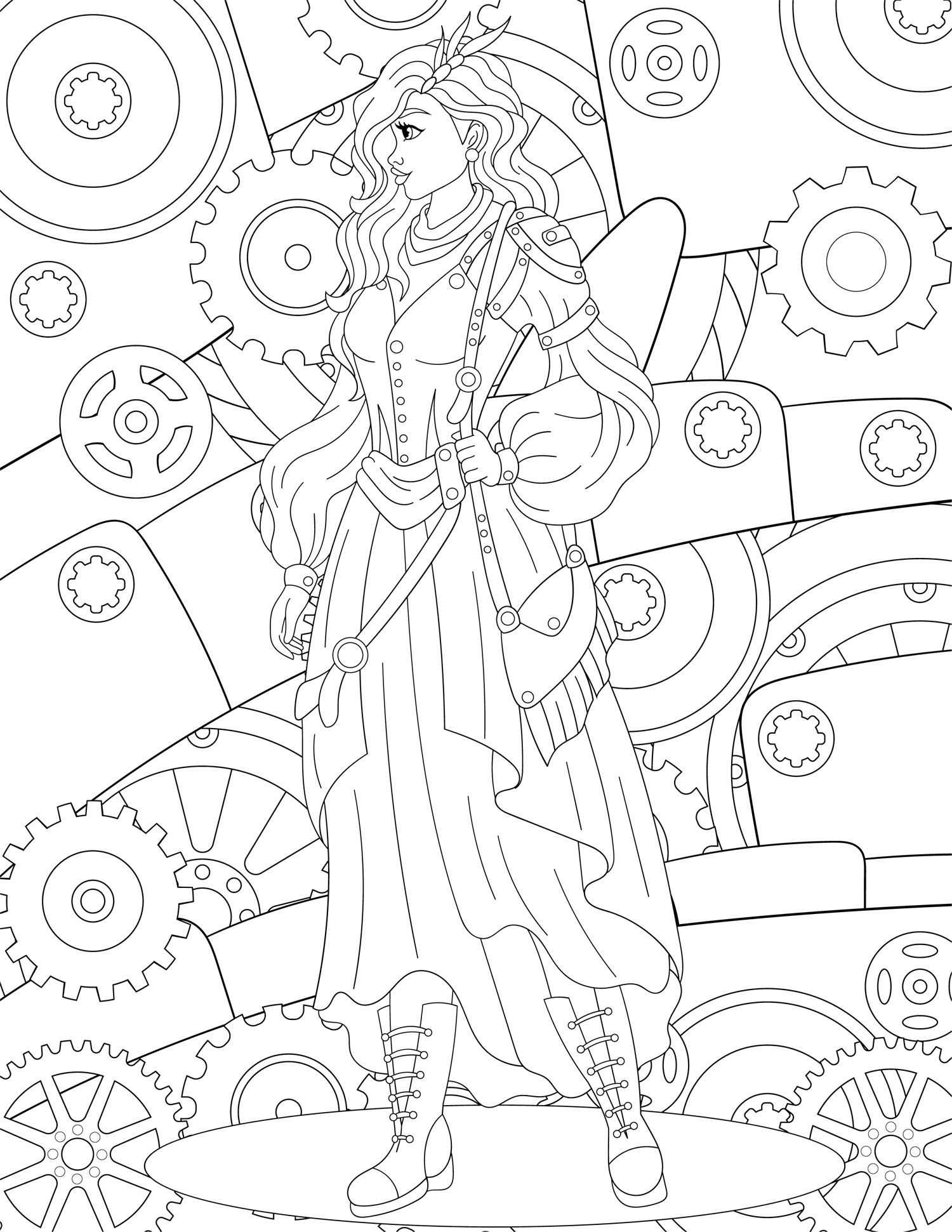 Free Steampunk Princess Coloring Pages – Whimsical Clockwork Fun - Payhip