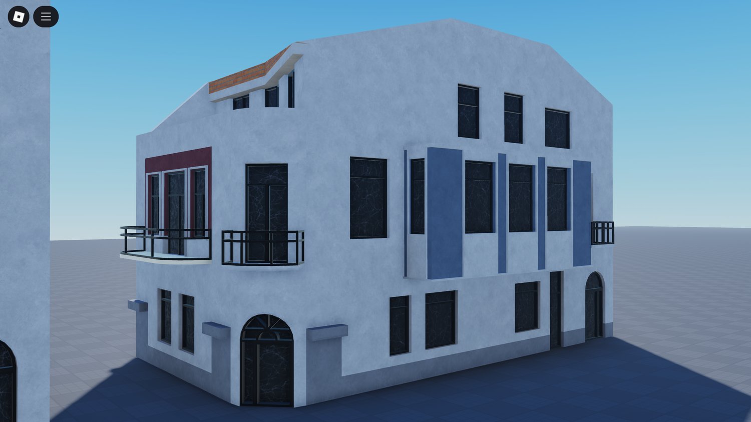 Roblox city map with Mediterranean buildings