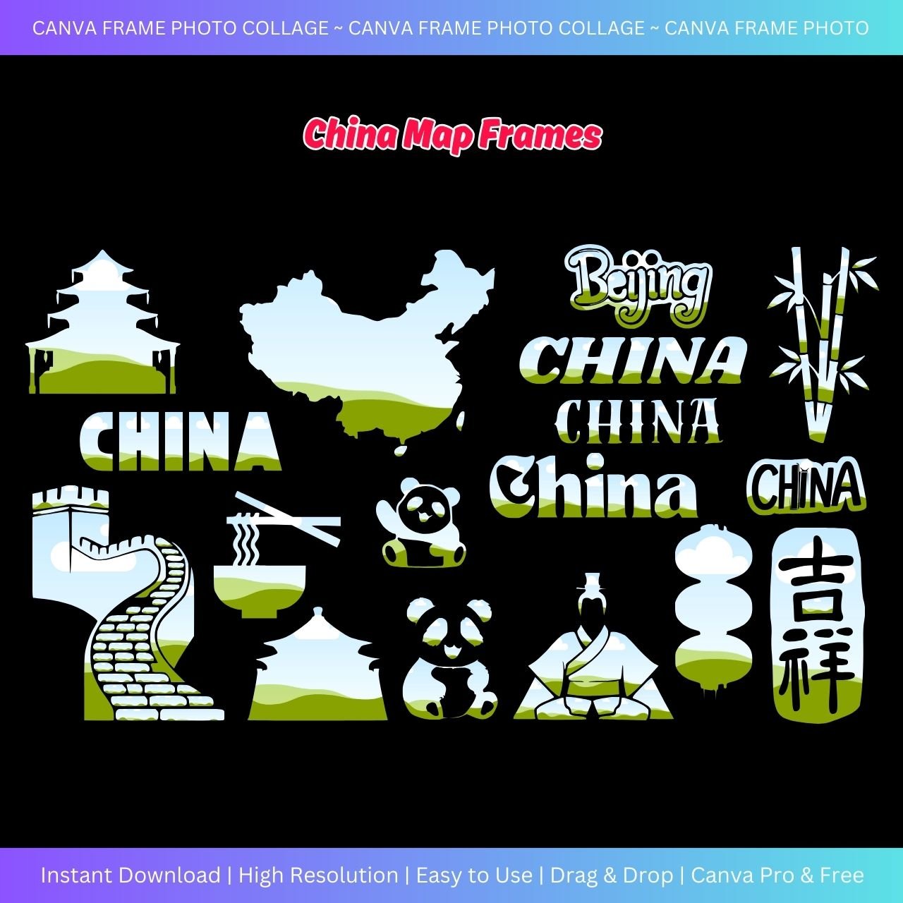 China Map Frame Photo Collage