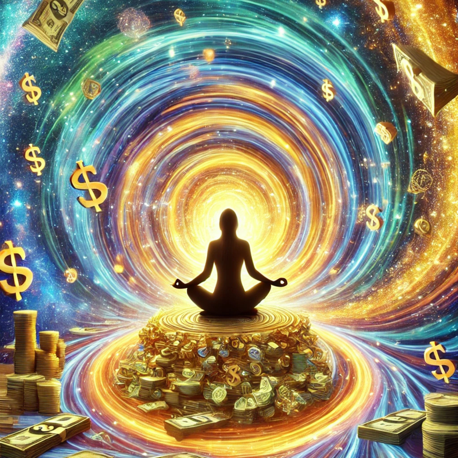 Meditating figure attracting wealth and energy.