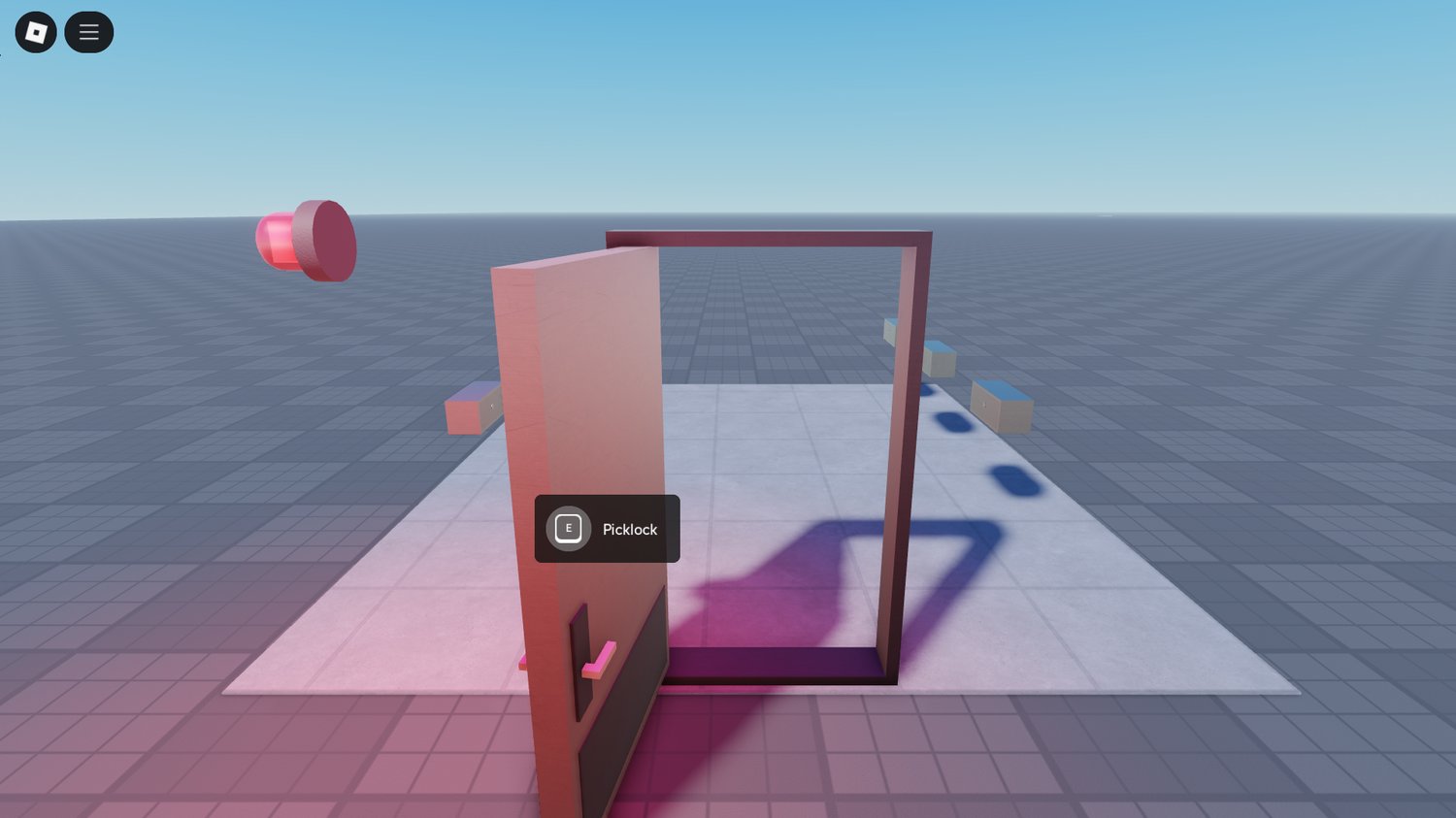 Interactive door with alarm triggered Roblox scene