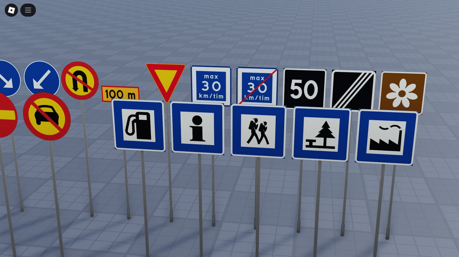 Traffic signs on Roblox city street