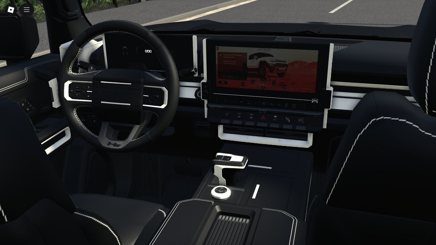 Hummer EV Pickup driving through city streets in Roblox