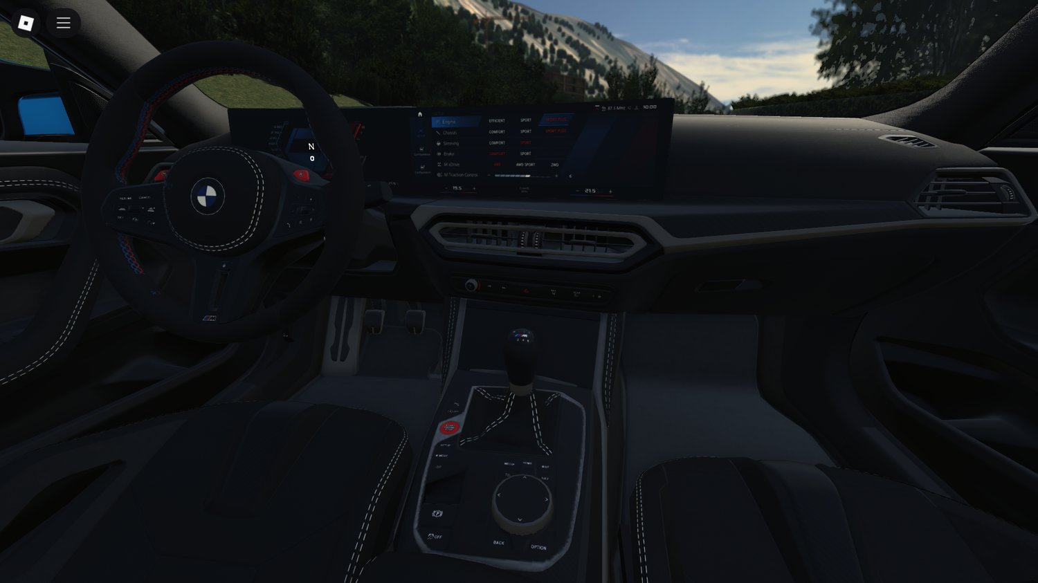 M2 G87 driving through city streets in Roblox
