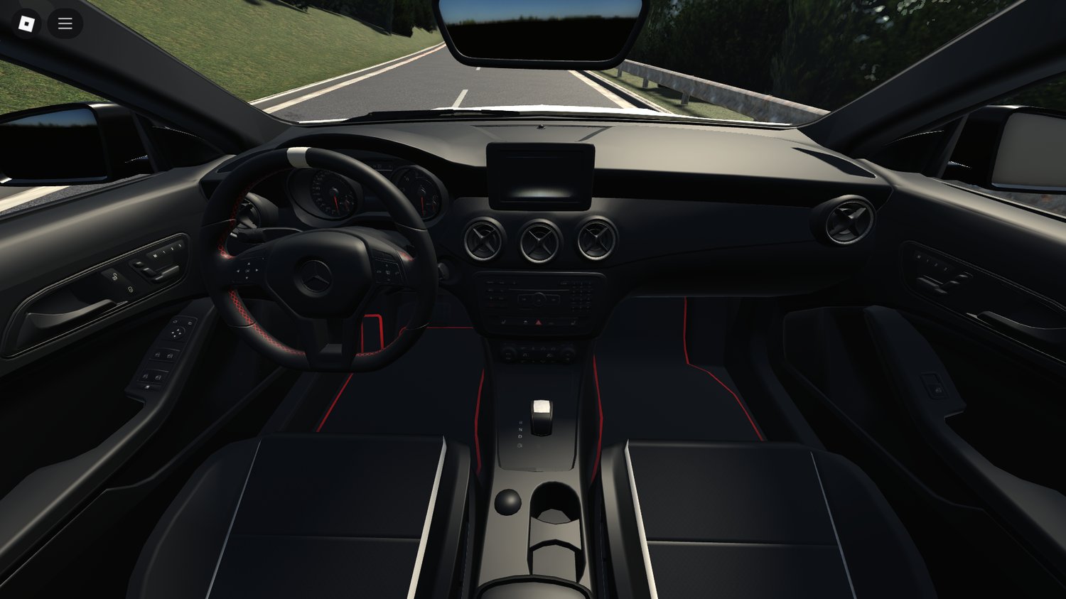 CLA45-AMG driving through city streets in Roblox