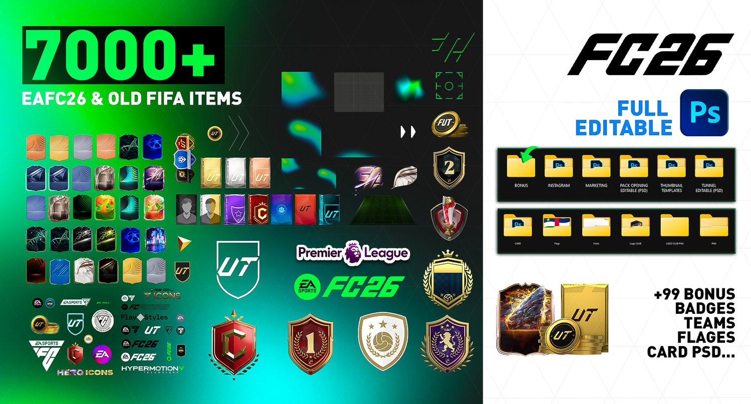 Player renders PNG (transparent) – FC26 graphics pack