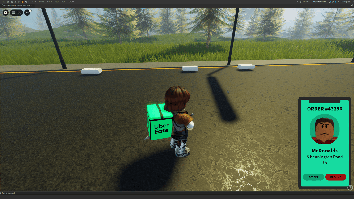 Roblox scripted Uber Eats phone UI delivery system