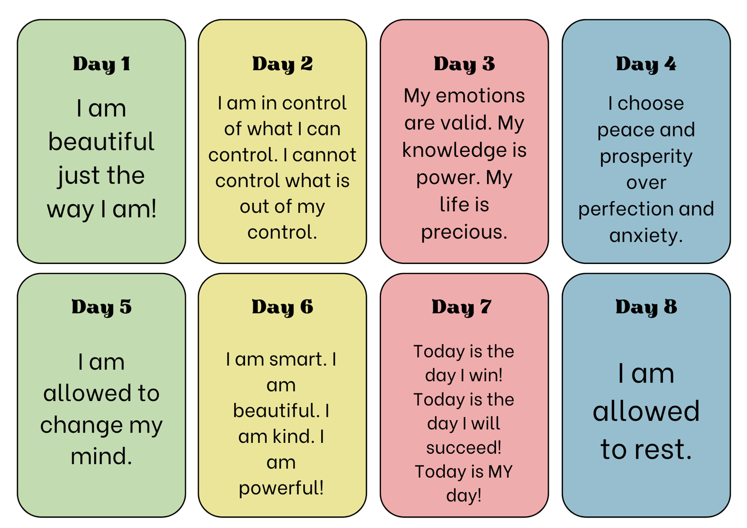 Printable 64 Mental Health Positive Affirmation Cards PDF