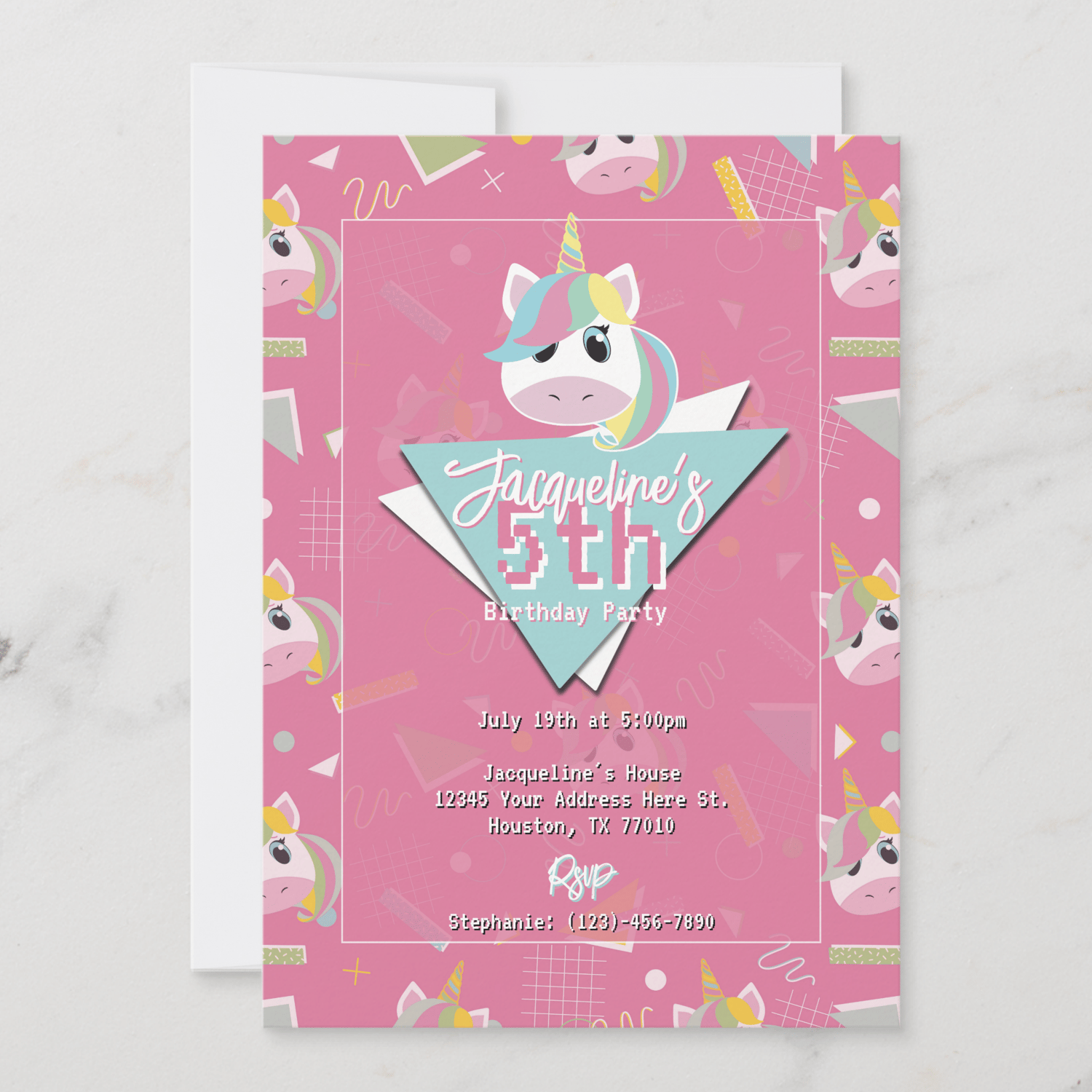 Girls Kids Retro Unicorn Birthday Party Invitation