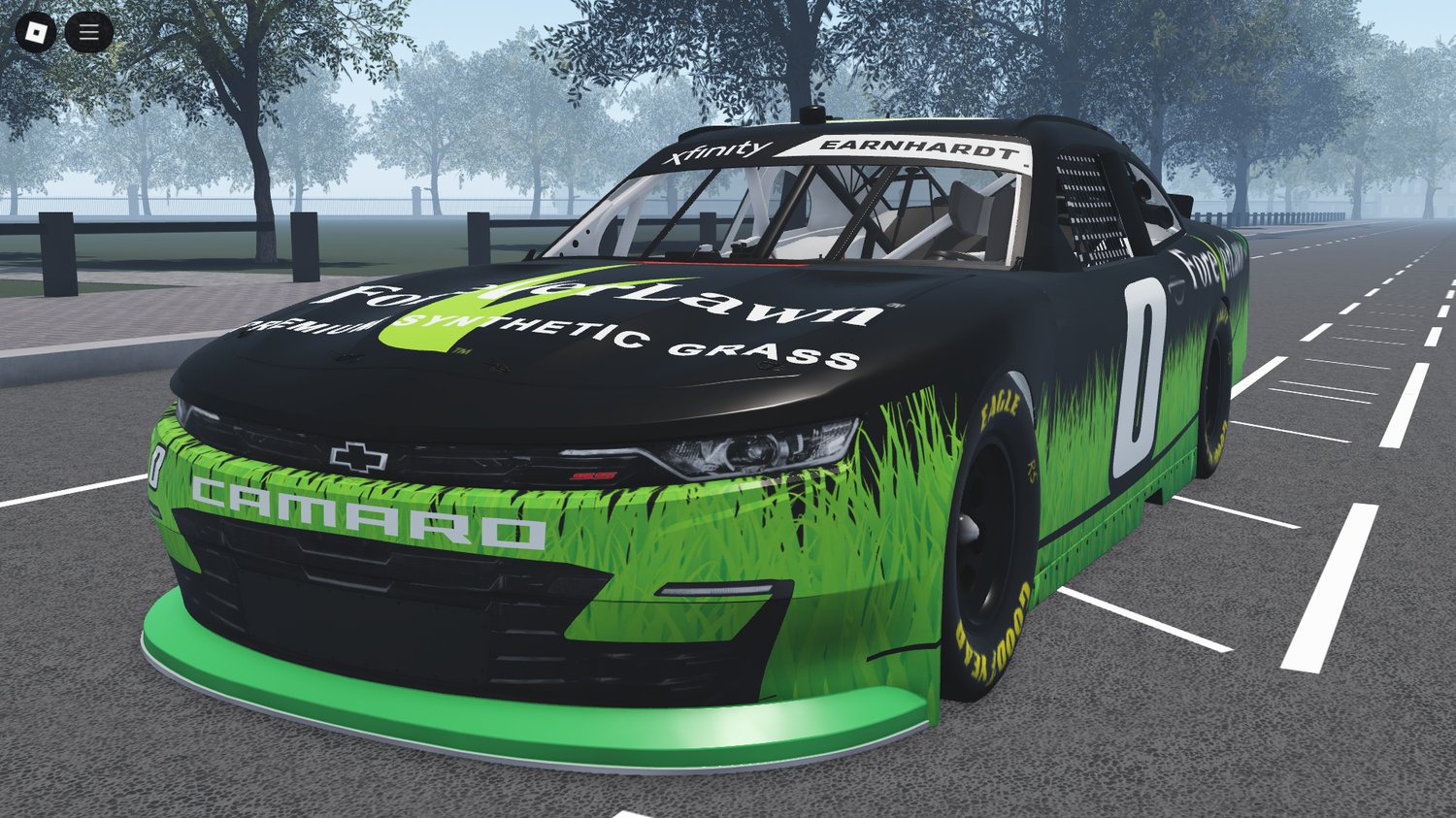 Front view of 2021 NASCAR ForeverLawn Camaro SS Roblox model