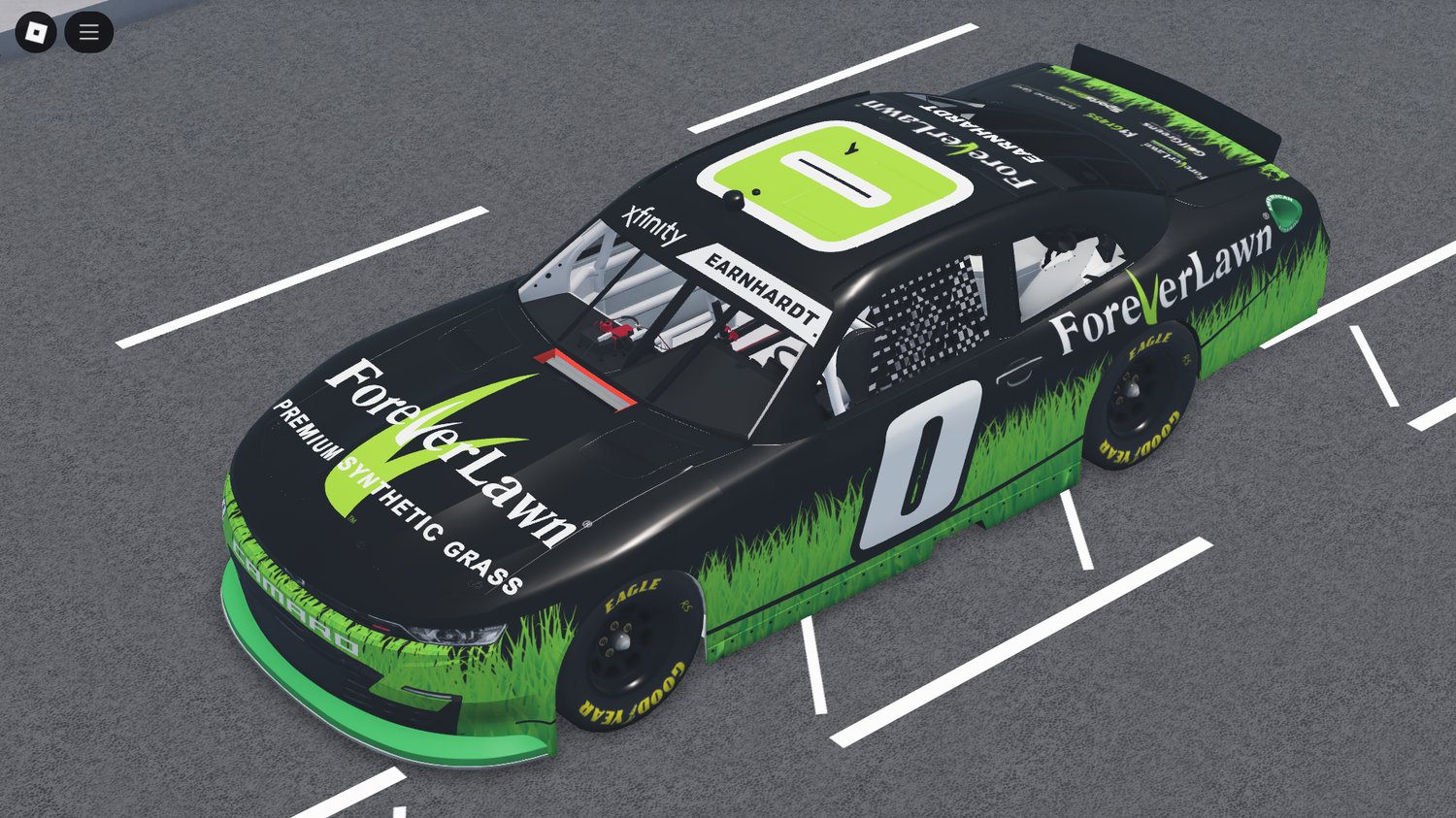 Close-up of sponsor graphics on Camaro SS body