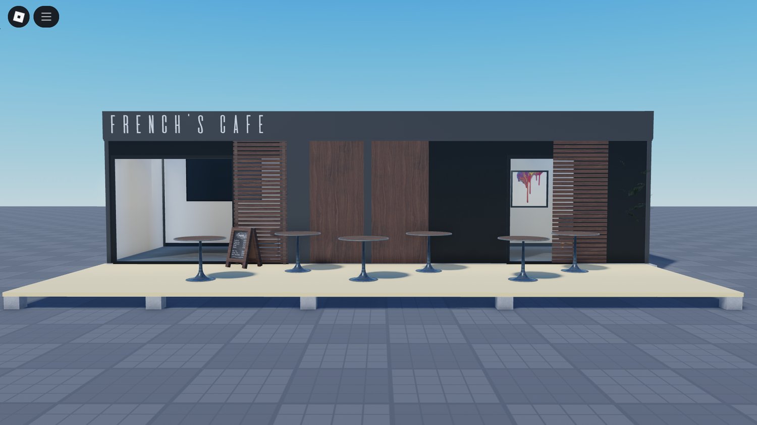Front view of Container Café Roblox model
