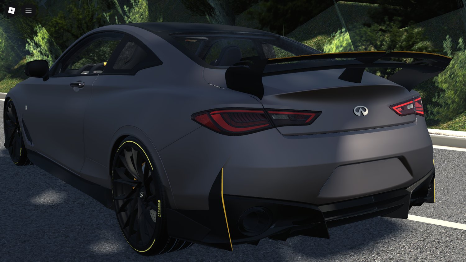 Wide shot on a racetrack or street environment