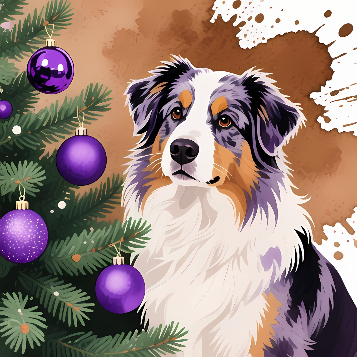 Australian Shepherd in a purple and brown painterly style