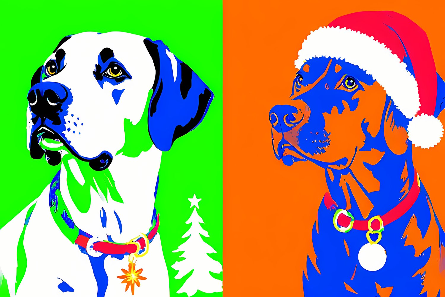 🐾28 Christmas Themed Dog Art | High-Resolution PNGs in Pop Art Styles  📦 What’s Included:  28 Files in total High Resolution: 300 DPI for professional quality Image Sizes: From 3072 px to 4608 px 🎨 Perfect For:  Wall Art & Décor Custom Stationery & Writin