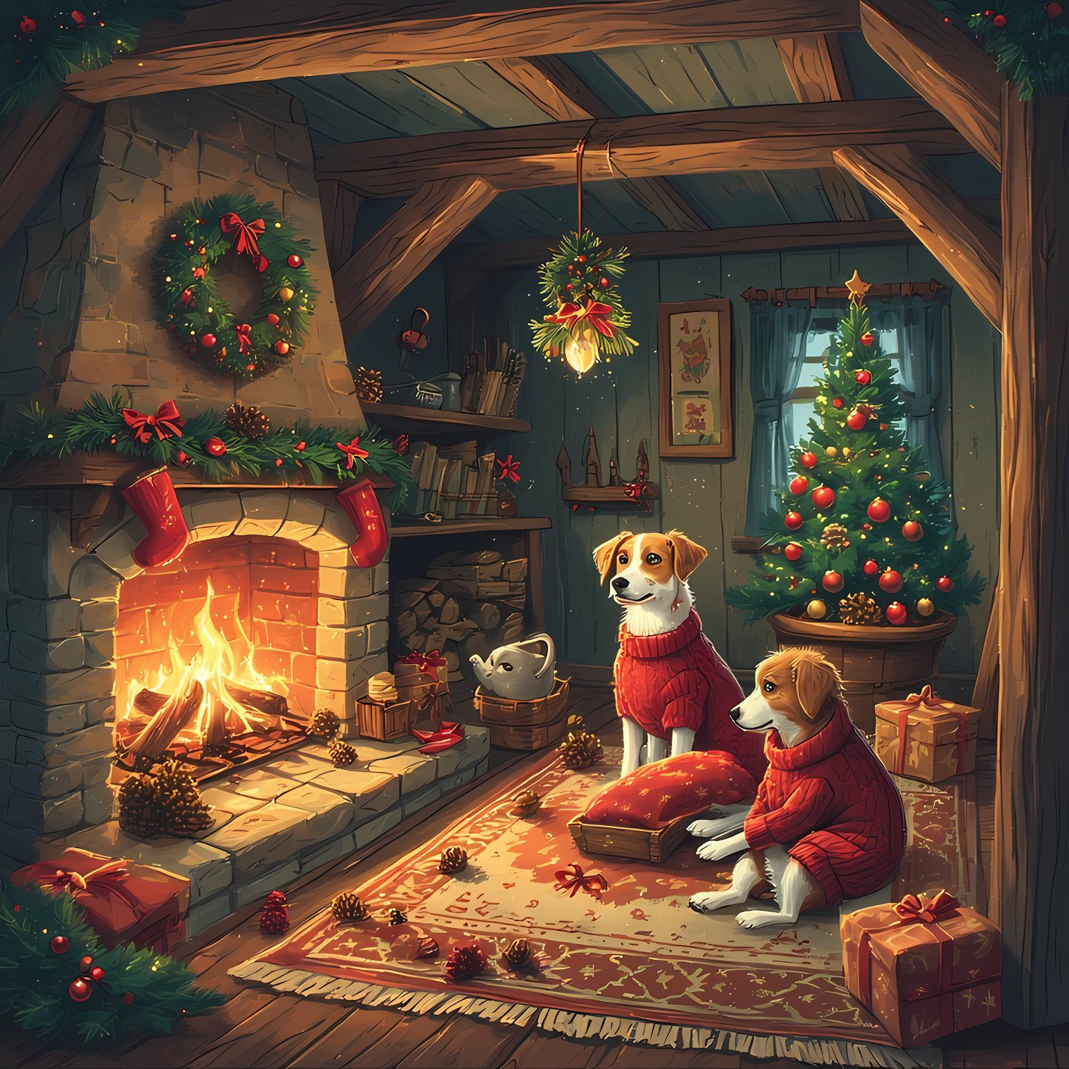 🐾40 Christmas Themed Dog Art | High-Resolution PNGs in Illustrated Art Styles  📦 What’s Included:  40 Files in total High Resolution: 300 DPI for professional quality Image Sizes: From 3072 px to 4608 px 🎨 Perfect For:  Wall Art & Décor Custom Stationery 