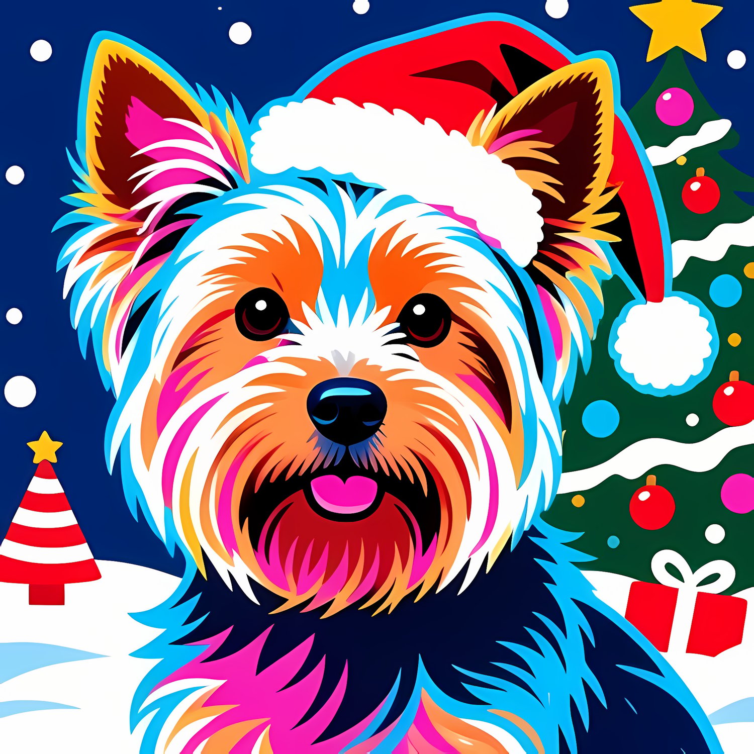 🐾35 Christmas Themed Yorkshire Terrier Art | High-Resolution PNGs in Folk Art, Pop Art and Vector Art Styles  📦 What’s Included:  35 Files in total High Resolution: 300 DPI for professional quality Image Sizes: From 3072 px to 6144 px 🎨 Perfect For:  Wall