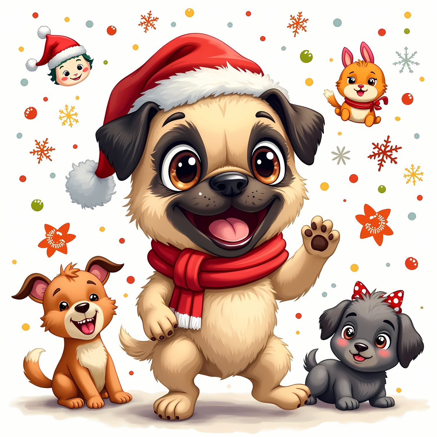 🐾18 Christmas Themed Pugs Art | High-Resolution PNGs in Geometric Abstract and Painterly Art Styles  📦 What’s Included:  18 Files in total High Resolution: 300 DPI for professional quality Image Sizes: From 3072 px to 6144 px 🎨 Perfect For:  Wall Art & Dé