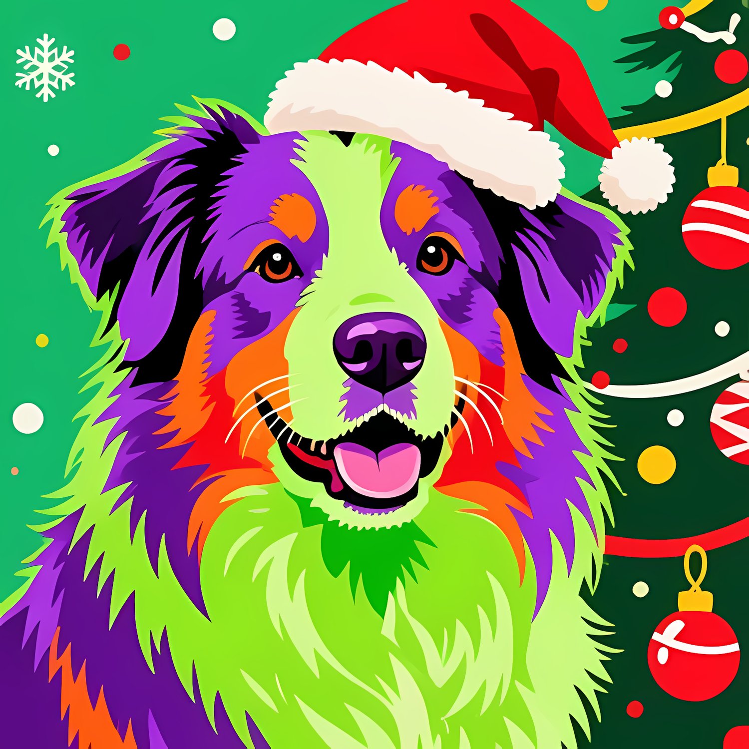 🐾20 Christmas Australian Shepherd Art | High-Resolution PNGs in Pop Art, Painterly, Illustration & Folk Art Styles  📦 What’s Included:  20 Files in total High Resolution: 300 DPI for professional quality Image Sizes: From 3072 px to 4608 px 🎨 Perfect For: