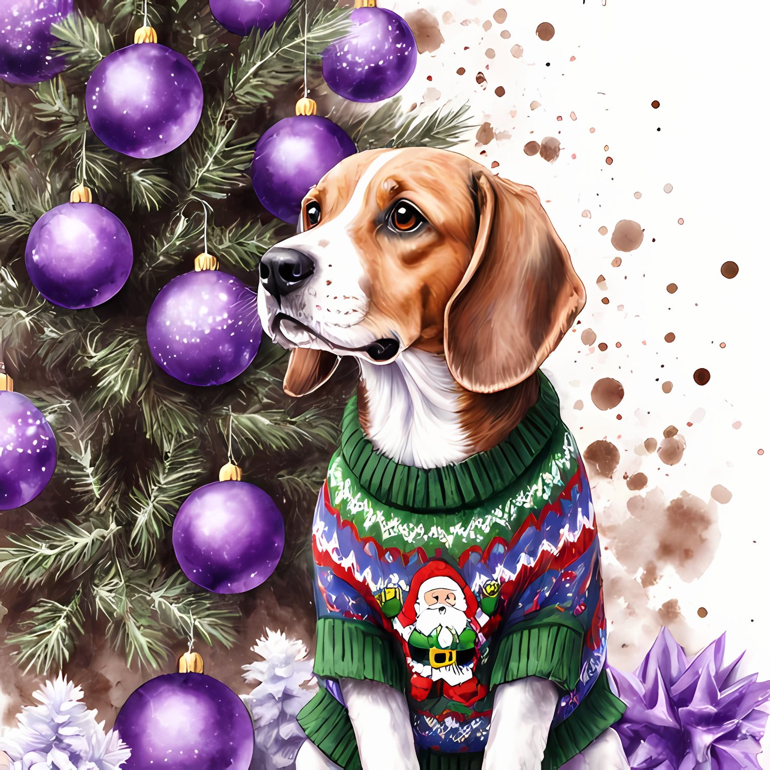 🐾25 Christmas Themed Beagle Dog Art | High-Resolution PNGs in Illustration, Painterly and Geometric Art Styles  📦 What’s Included:  25 Files in total High Resolution: 300 DPI for professional quality Image Sizes: From 3072 px to 4608 px 🎨 Perfect For:  Wa