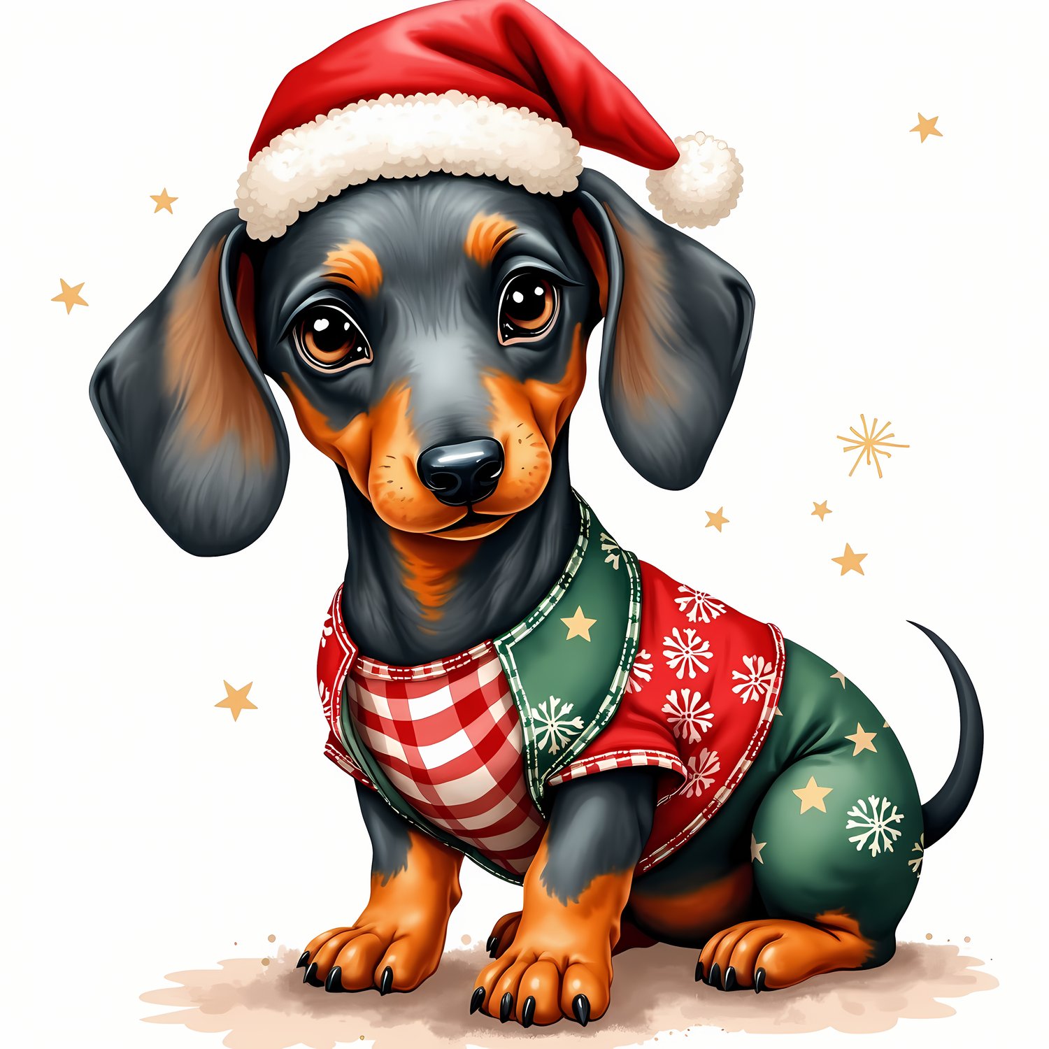 🐾40 Christmas Themed Dachshund Art | High-Resolution PNGs in Illustrated Painterly and Vector Art Styles  📦 What’s Included:  40 Files in total High Resolution: 300 DPI for professional quality Image Sizes: From 6144 px 🎨 Perfect For:  Wall Art & Décor Cu