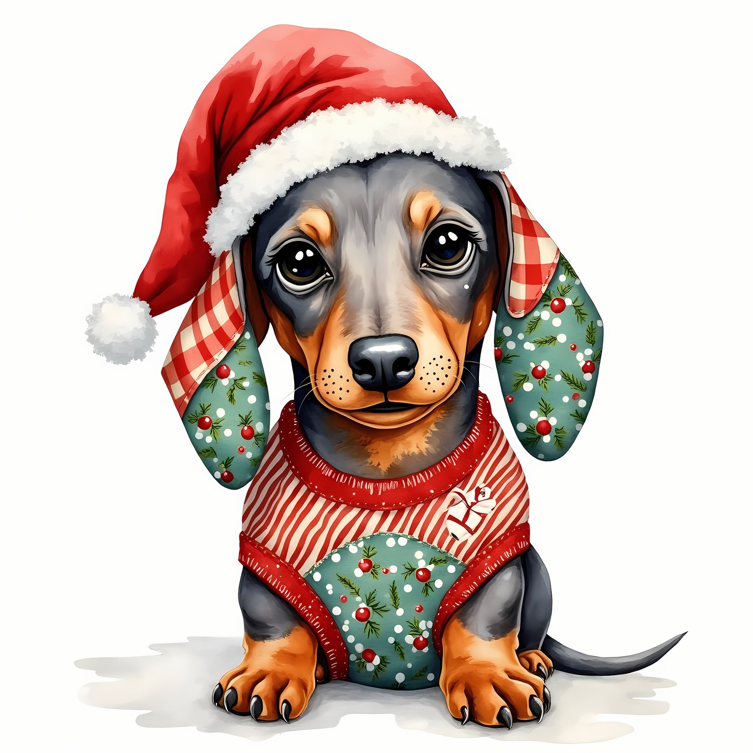 🐾40 Christmas Themed Dachshund Art | High-Resolution PNGs in Illustrated Painterly and Vector Art Styles  📦 What’s Included:  40 Files in total High Resolution: 300 DPI for professional quality Image Sizes: From 6144 px 🎨 Perfect For:  Wall Art & Décor Cu