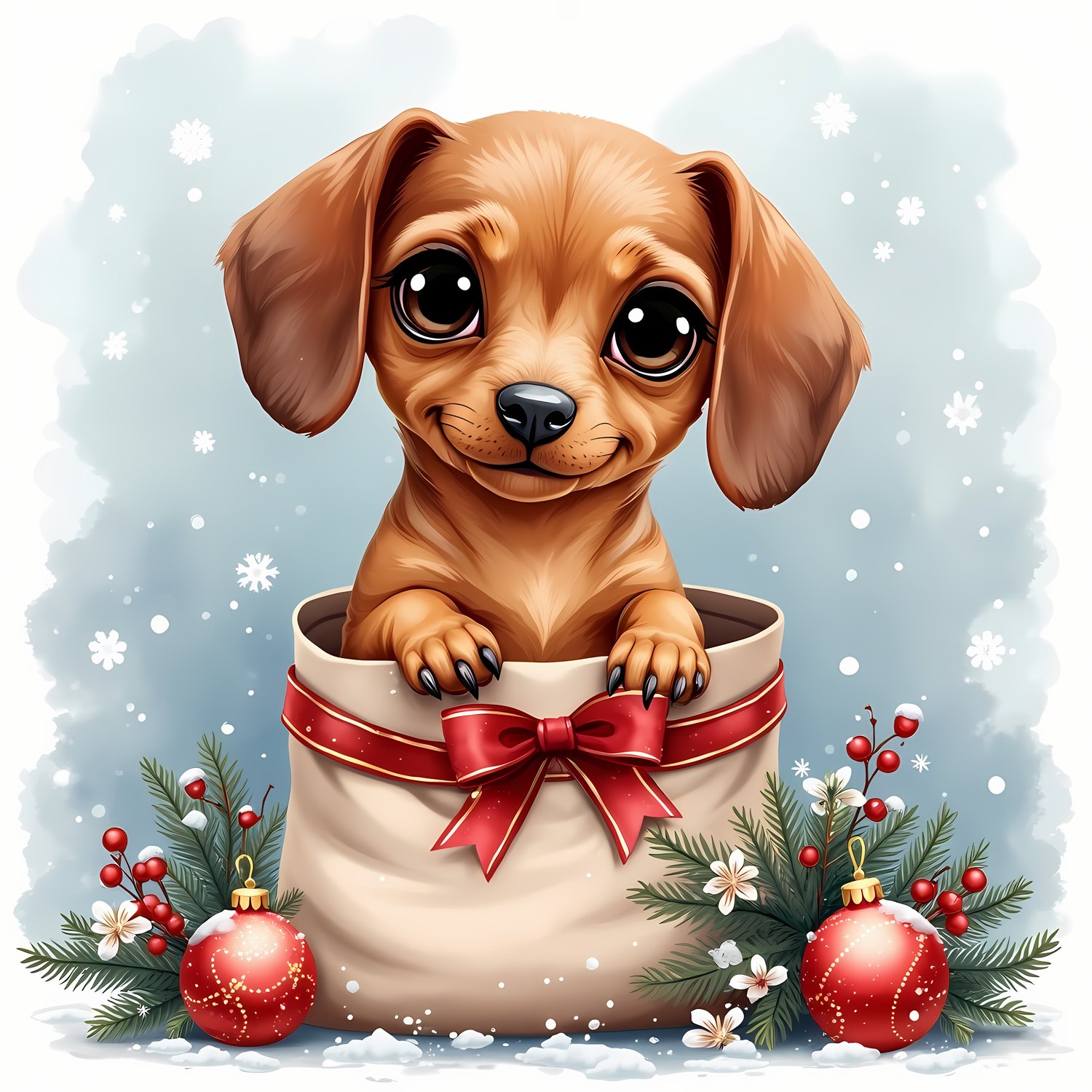 🐾40 Christmas Themed Dachshund Art | High-Resolution PNGs in Illustrated Painterly and Vector Art Styles  📦 What’s Included:  40 Files in total High Resolution: 300 DPI for professional quality Image Sizes: From 6144 px 🎨 Perfect For:  Wall Art & Décor Cu