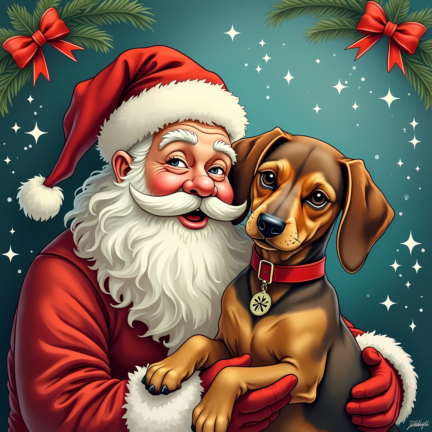 🐾40 Christmas Themed Dachshund Art | High-Resolution PNGs in Illustrated Painterly and Vector Art Styles  📦 What’s Included:  40 Files in total High Resolution: 300 DPI for professional quality Image Sizes: From 6144 px 🎨 Perfect For:  Wall Art & Décor Cu