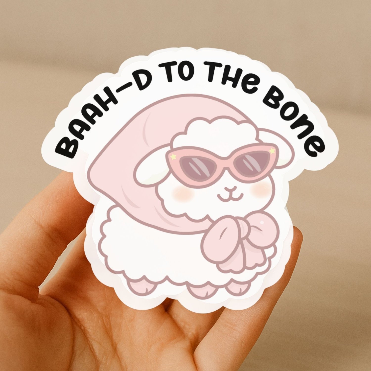 Kawaii pastel sheep sticker illustration, hand-drawn digital art for crafts and print.