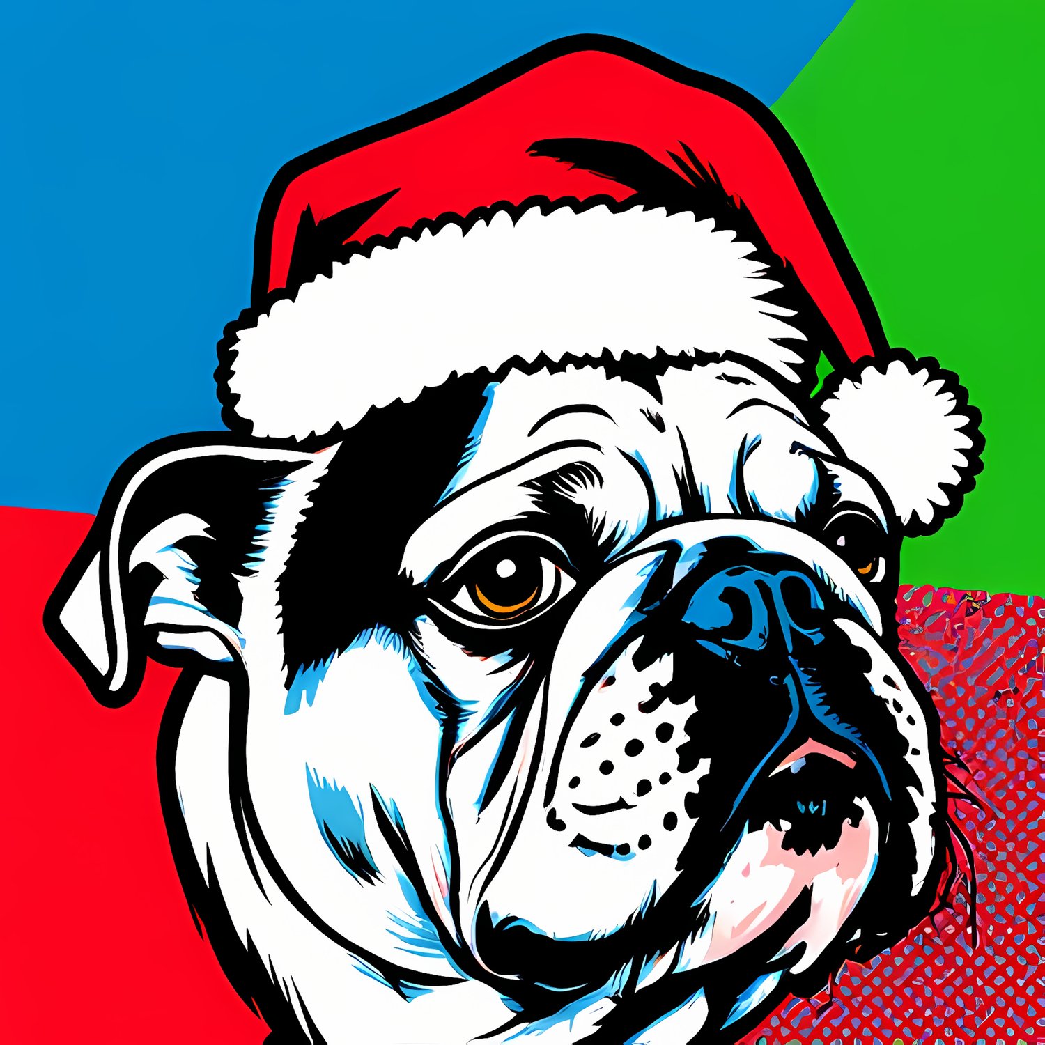🐾20 Christmas Themed Bulldog Art | High-Resolution PNGs in Illustration, Painterly, Geometric and Pop Art Styles  📦 What’s Included:  20 Files in total High Resolution: 300 DPI for professional quality Image Sizes: From 3072 px to 4608 px 🎨 Perfect For: