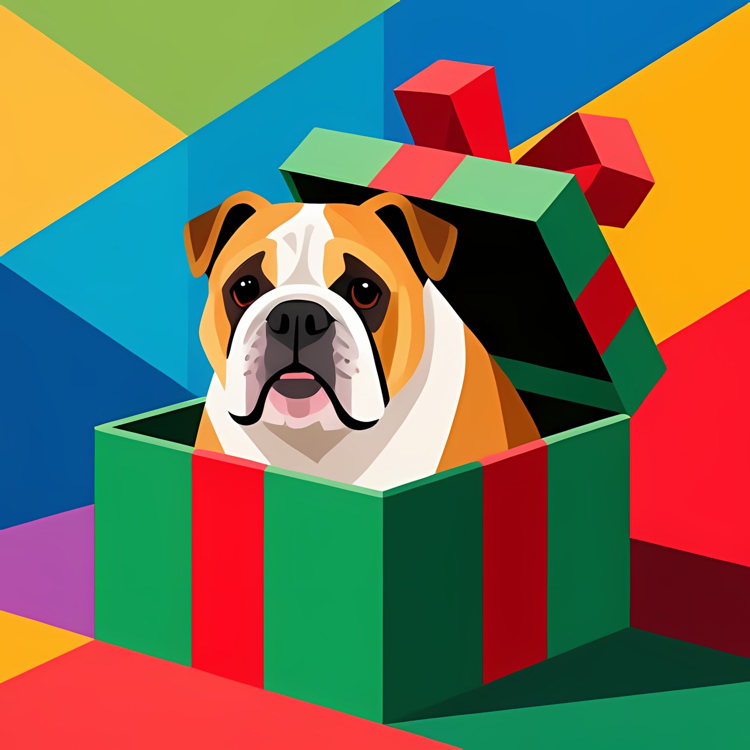 🐾20 Christmas Themed Bulldog Art | High-Resolution PNGs in Illustration, Painterly, Geometric and Pop Art Styles  📦 What’s Included:  20 Files in total High Resolution: 300 DPI for professional quality Image Sizes: From 3072 px to 4608 px 🎨 Perfect For: