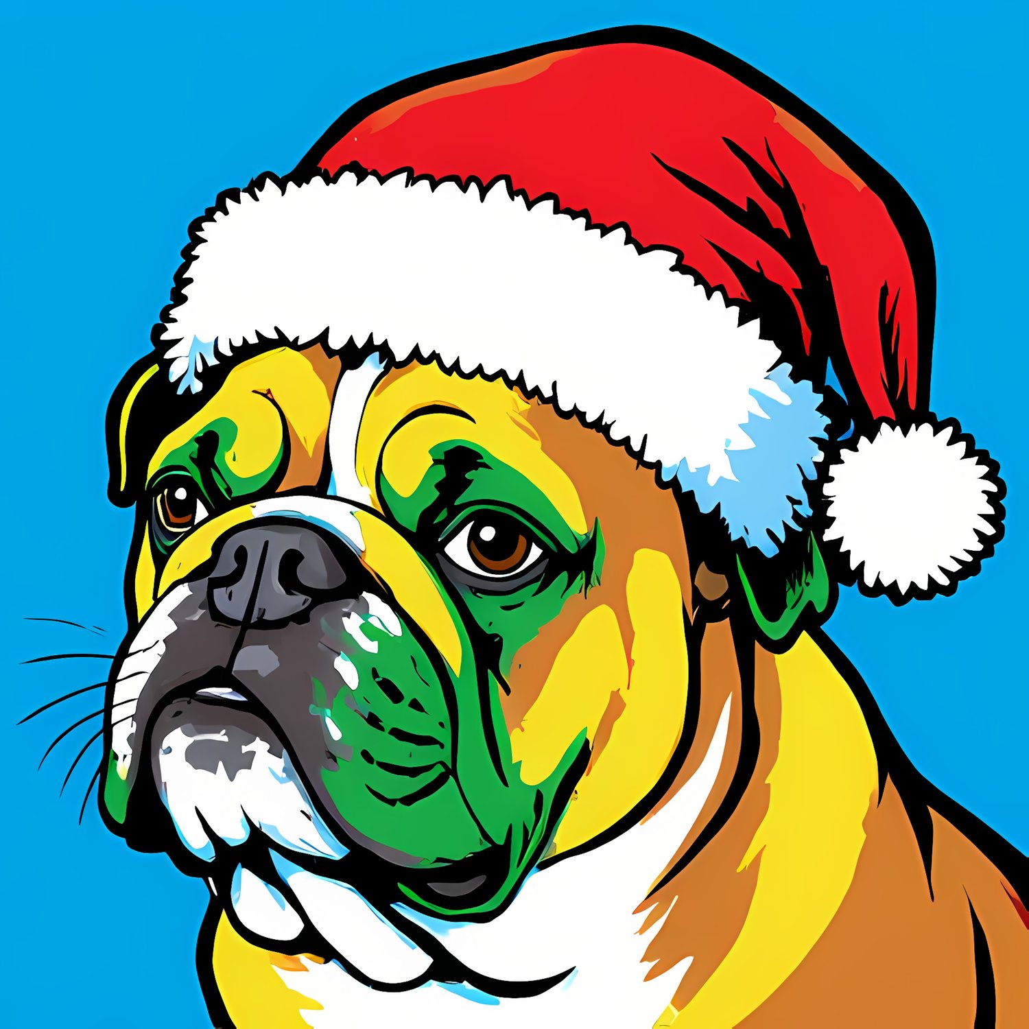 🐾20 Christmas Themed Bulldog Art | High-Resolution PNGs in Illustration, Painterly, Geometric and Pop Art Styles  📦 What’s Included:  20 Files in total High Resolution: 300 DPI for professional quality Image Sizes: From 3072 px to 4608 px 🎨 Perfect For: