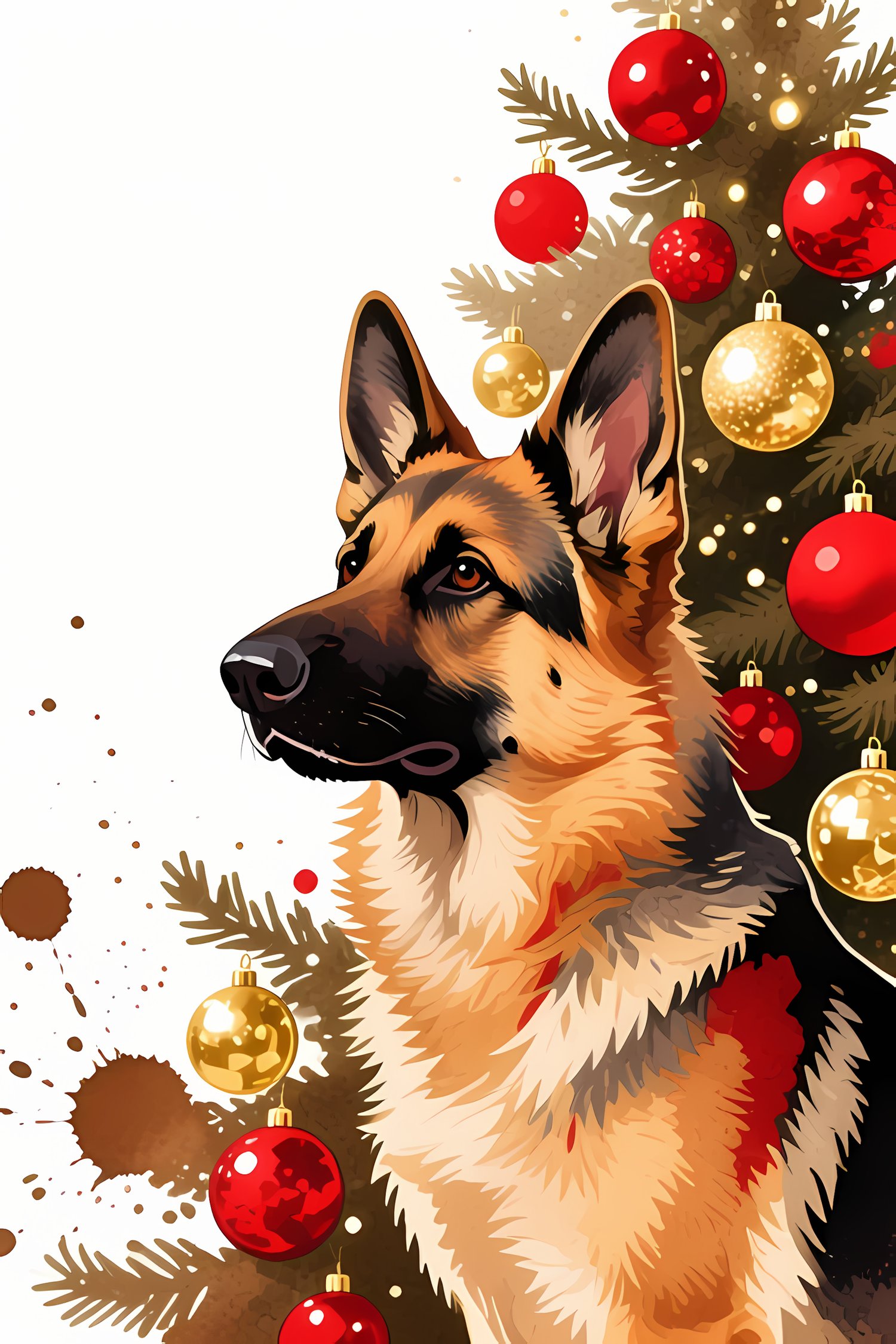 🐾22 Christmas Themed German Shepherd Art | High-Resolution PNGs in Illustration, Painterly, Pop Art, Geometric and Halftone Neon Punk Art Styles  📦 What’s Included:  22 Files in total High Resolution: 300 DPI for professional quality Image Sizes: From 307