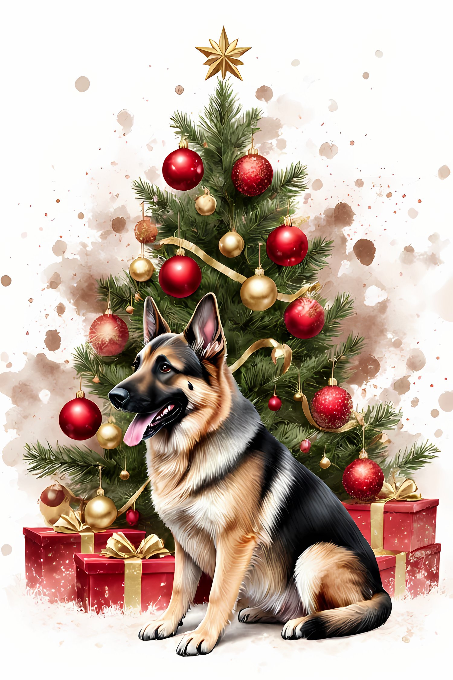 🐾22 Christmas Themed German Shepherd Art | High-Resolution PNGs in Illustration, Painterly, Pop Art, Geometric and Halftone Neon Punk Art Styles  📦 What’s Included:  22 Files in total High Resolution: 300 DPI for professional quality Image Sizes: From 307