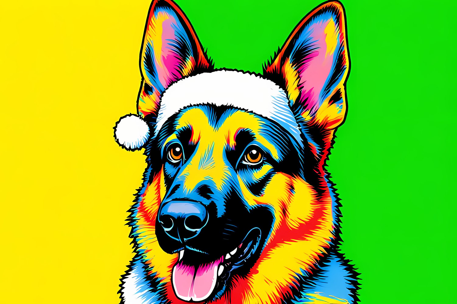 🐾22 Christmas Themed German Shepherd Art | High-Resolution PNGs in Illustration, Painterly, Pop Art, Geometric and Halftone Neon Punk Art Styles  📦 What’s Included:  22 Files in total High Resolution: 300 DPI for professional quality Image Sizes: From 307