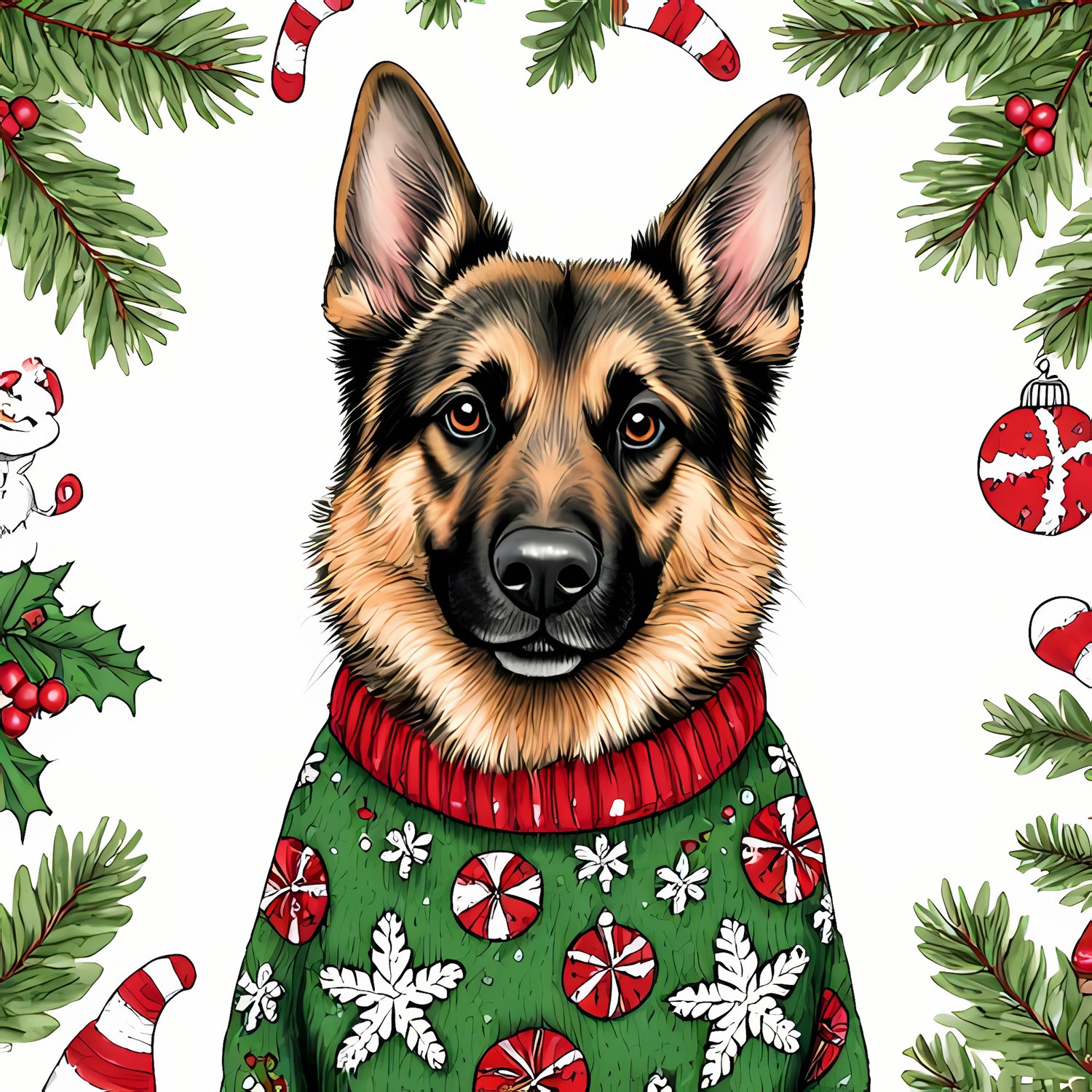 🐾22 Christmas Themed German Shepherd Art | High-Resolution PNGs in Illustration, Painterly, Pop Art, Geometric and Halftone Neon Punk Art Styles  📦 What’s Included:  22 Files in total High Resolution: 300 DPI for professional quality Image Sizes: From 307
