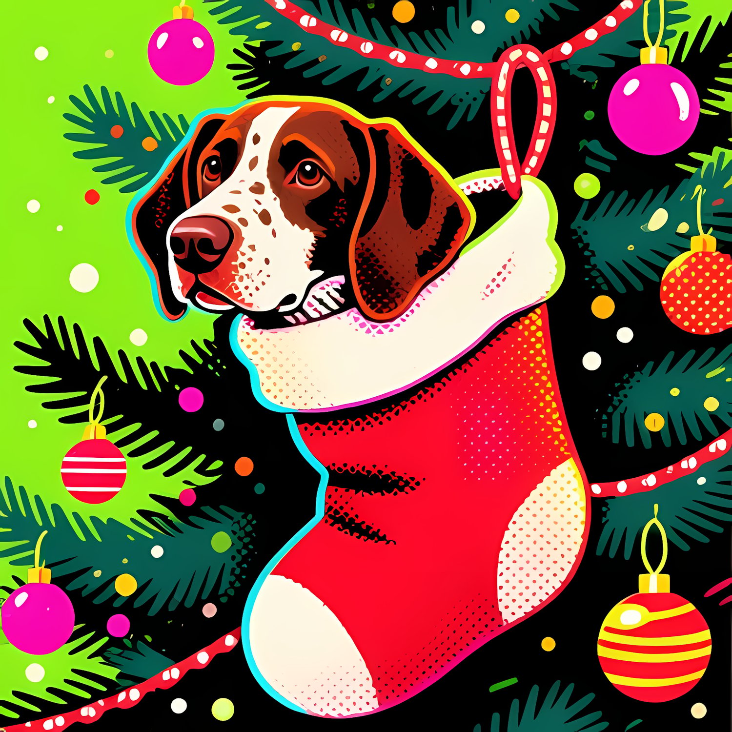 🐾20 Christmas Themed German Shorthaired Pointer Art | High-Resolution PNGs in Illustration, Painterly, Vector Art & Halftone Pop Art Styles  📦 What’s Included:  20 Files in total High Resolution: 300 DPI for professional quality Image Sizes: From 3072 px 