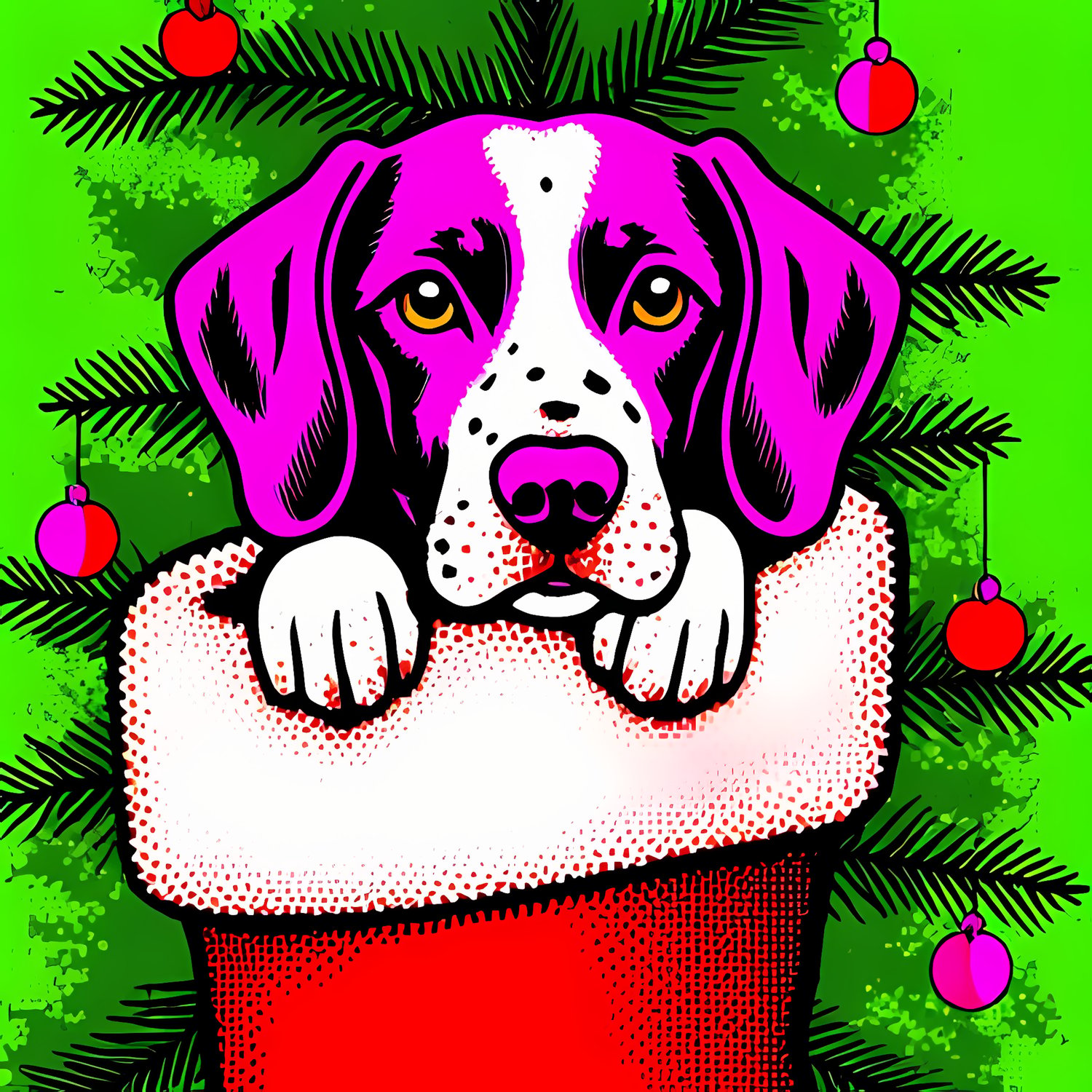 🐾20 Christmas Themed German Shorthaired Pointer Art | High-Resolution PNGs in Illustration, Painterly, Vector Art & Halftone Pop Art Styles  📦 What’s Included:  20 Files in total High Resolution: 300 DPI for professional quality Image Sizes: From 3072 px 